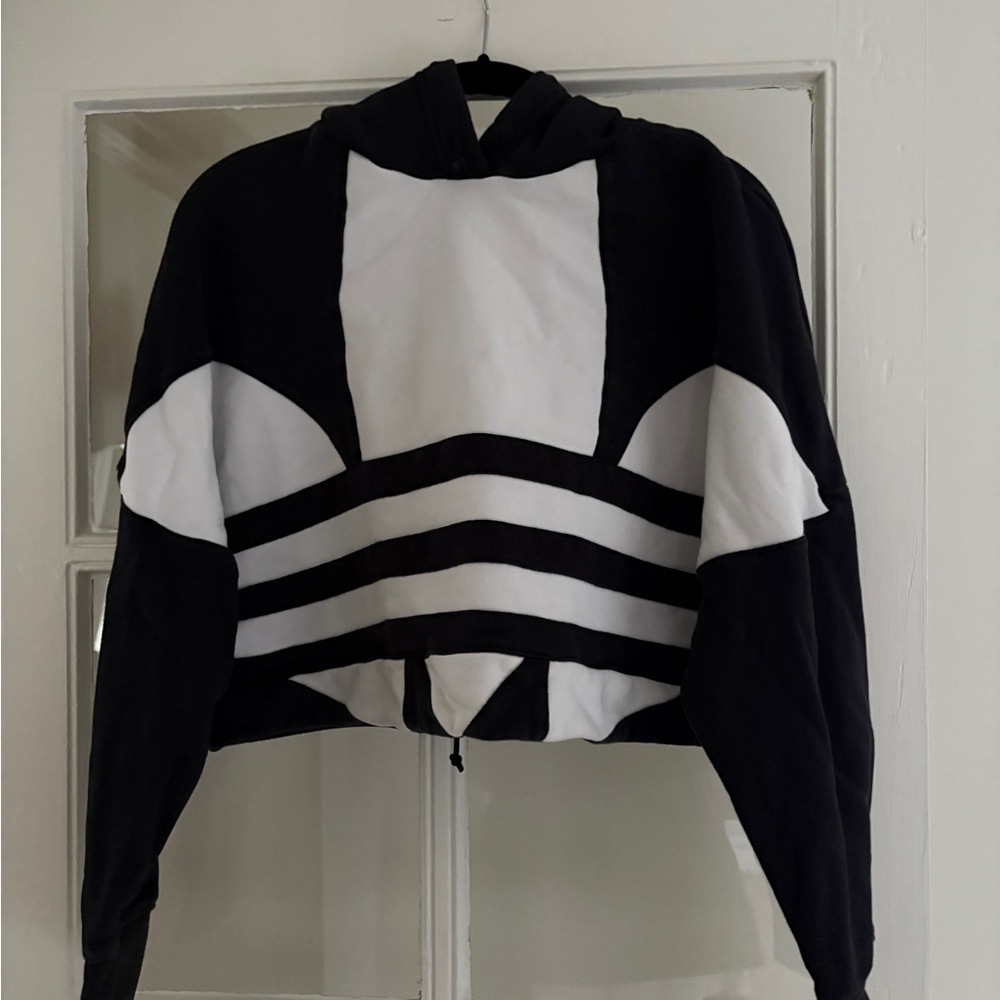 Adidas Black and White Cropped Hoodie